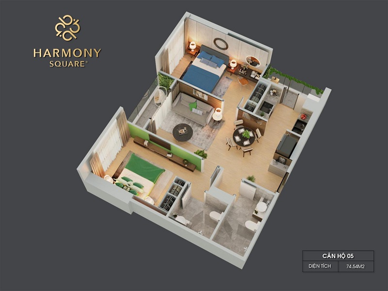 Thiết kế 3D căn hộ 05 chung cư Harmony Square 199 Nguyễn Tuân17
