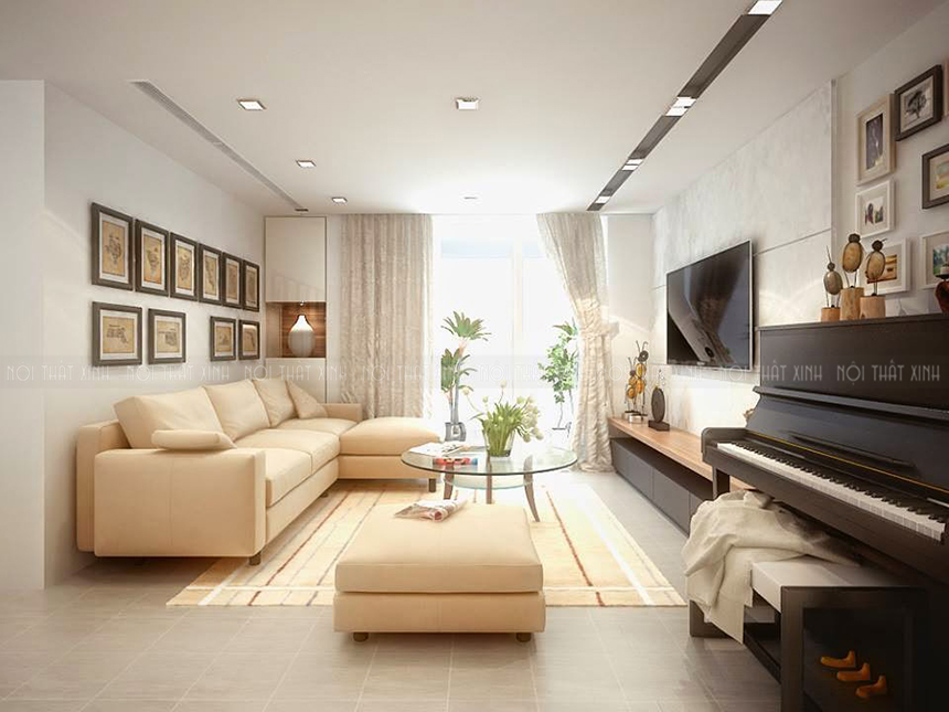 trang trí phòng khách hình chữ nhật